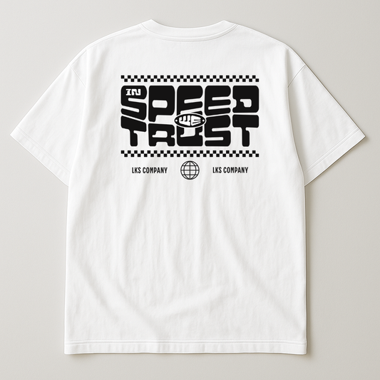 T-Shirt Branca Oversized LKS Company In Speed We Trust