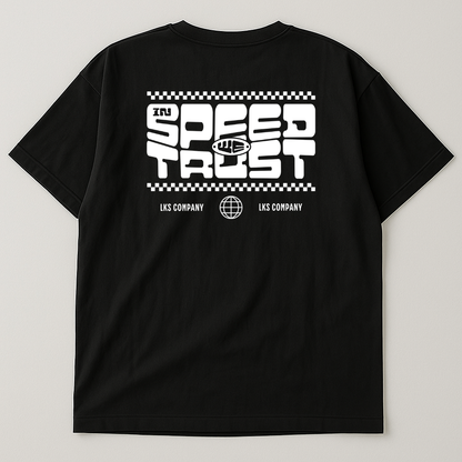 T-Shirt Preta Oversized LKS Company In Speed We Trust