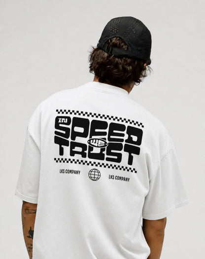 T-Shirt Branca Oversized LKS Company In Speed We Trust