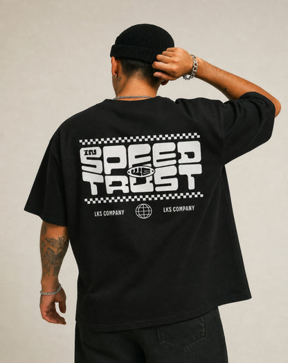T-Shirt Preta Oversized LKS Company In Speed We Trust